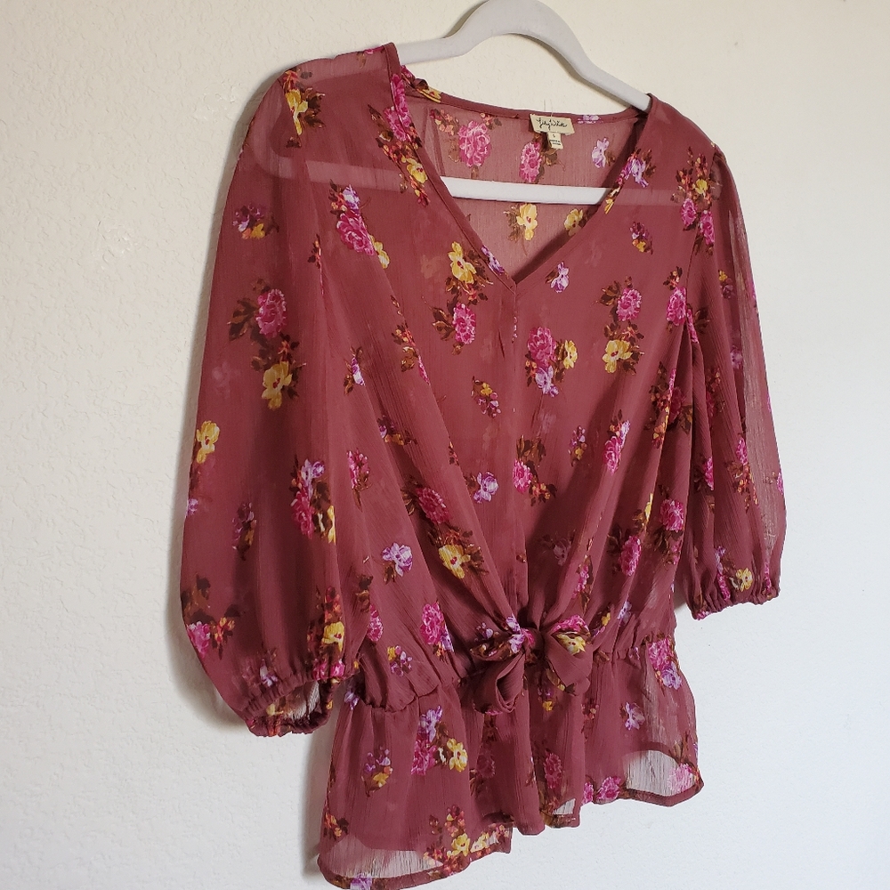 Pink floral sheer blouse size S